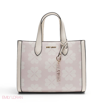CHIC FLORAL PRINT TOTE WITH LOGO CHARM BAG