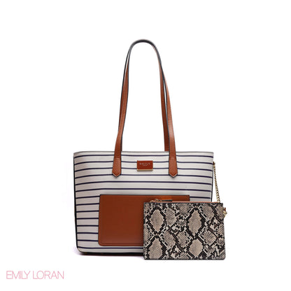STRIPPED SHOULDER BAG WITH POUCH SNAKE PRINT - MEDIUM