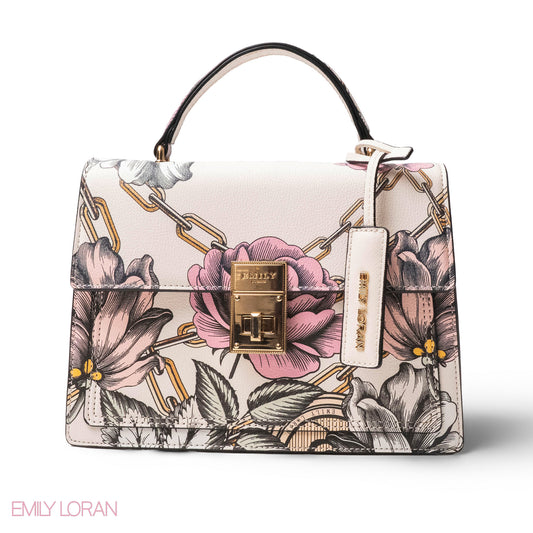 FLORAL PRINTED LEATHER HANDBAG WITH FLAP- MED
