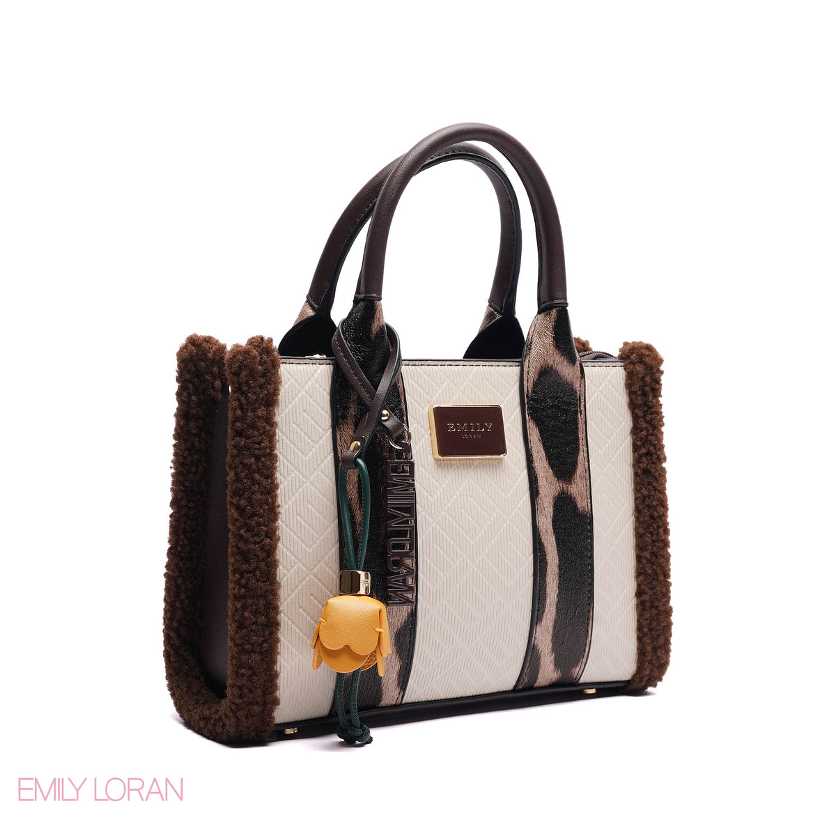 ELEGANT ZEBRA PRINT TOTE BAG WITH FLOWER CHARM - SMALL