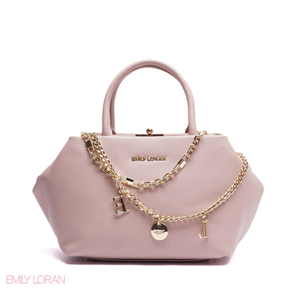 ELEGANT STRUCTURE SATCHEL WITH DETACHABLE STRAP AND GOLD CHARM - SMALL