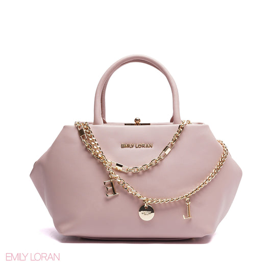 ELEGANT STRUCTURE SATCHEL WITH DETACHABLE STRAP AND GOLD CHARM - SMALL
