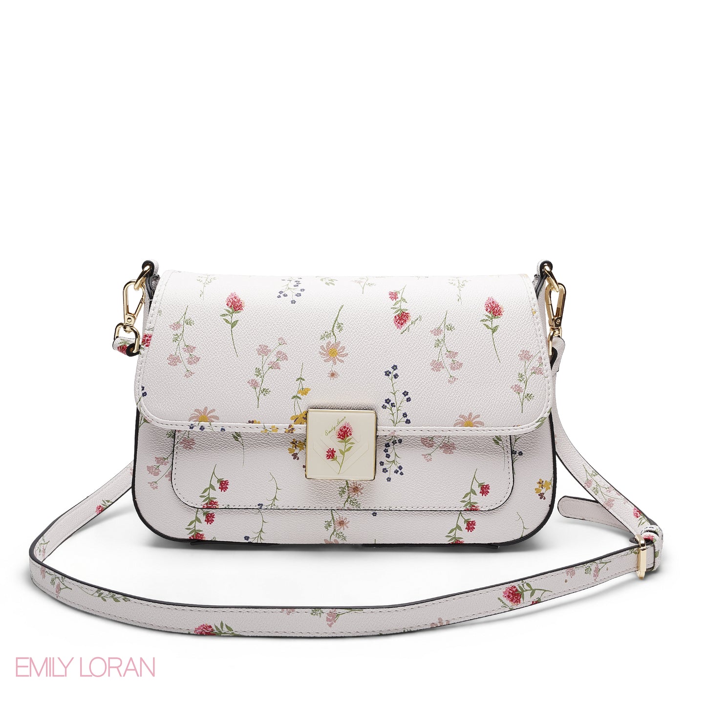 WHITE FLORAL FLAP CROSSBAG