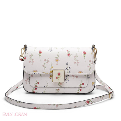 WHITE FLORAL FLAP CROSSBAG