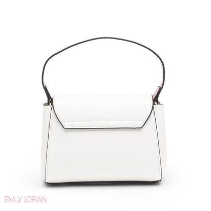 MINI WHITE SOLID FLAP BAG WITH GOLD METAL STRAP