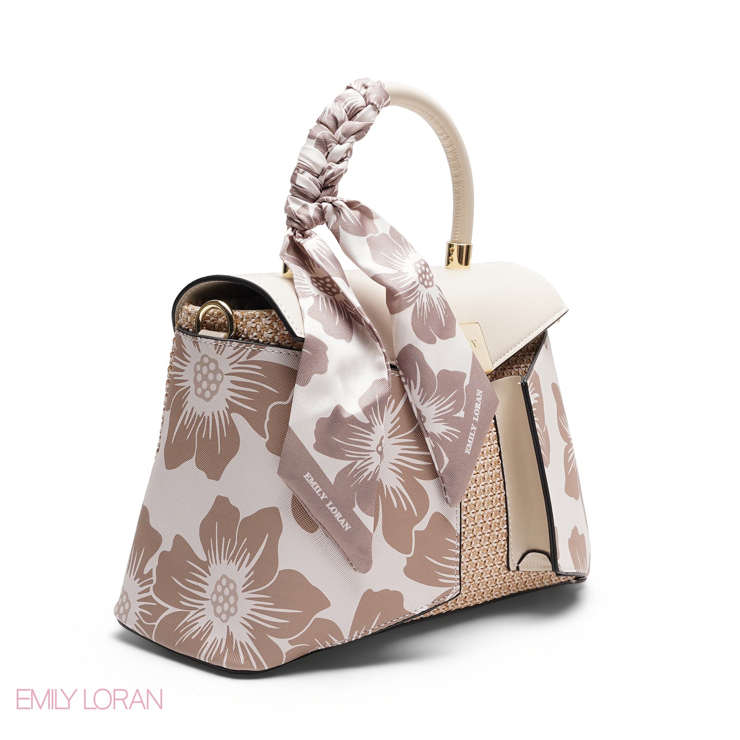 ELEGANT FLORAL FLAP SATCHEL WITH BRAIDED HANDLE BAG