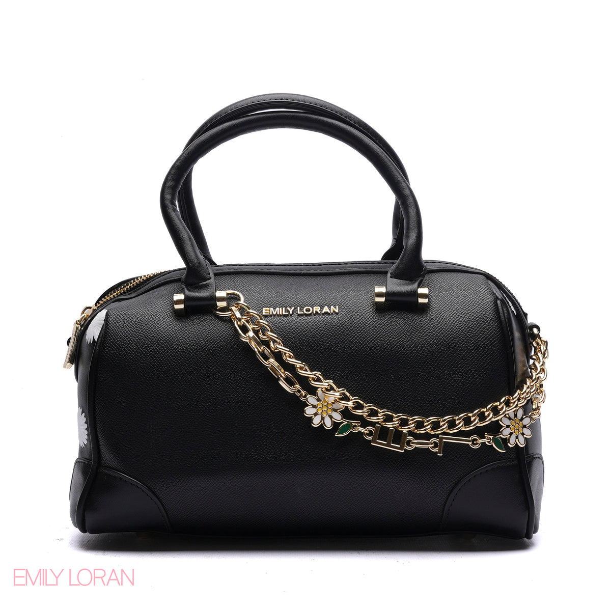 HANDBAG WITH FLOWERS PRINT AND CHAIN GOLD