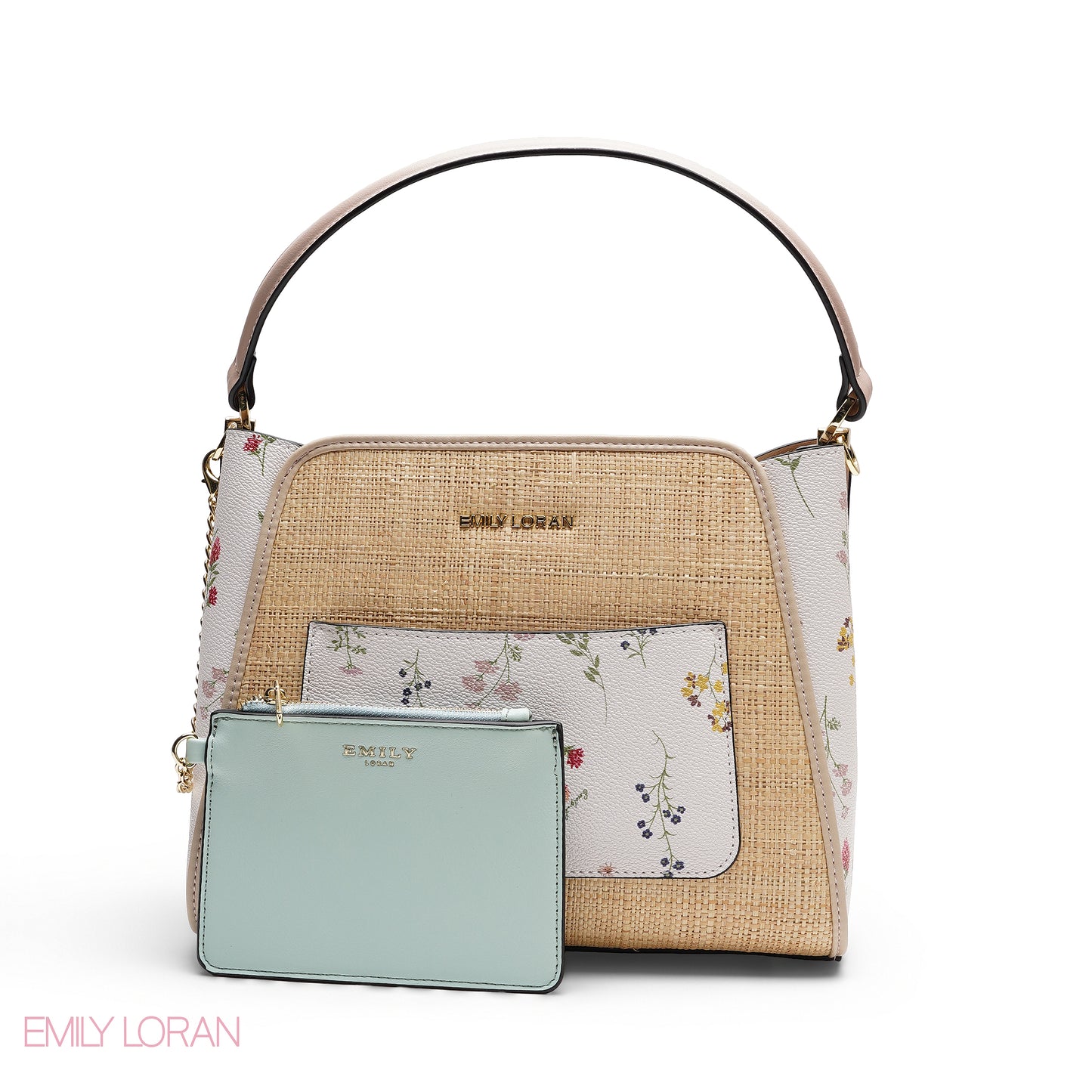 ELEGANT FLORAL PRINT SATCHEL WITH POUCH BAG