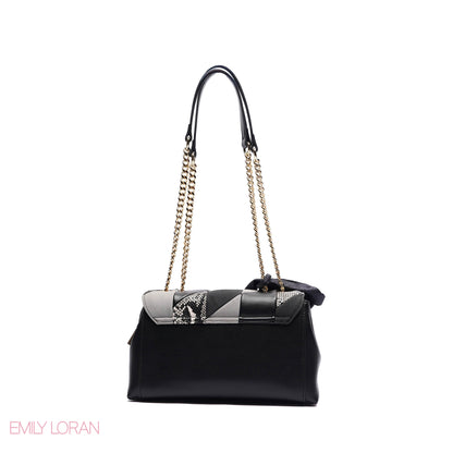 ELEGANT LEATHER SHOULDER BAG  WITH SCARF CHAIN STRAP - SMALL
