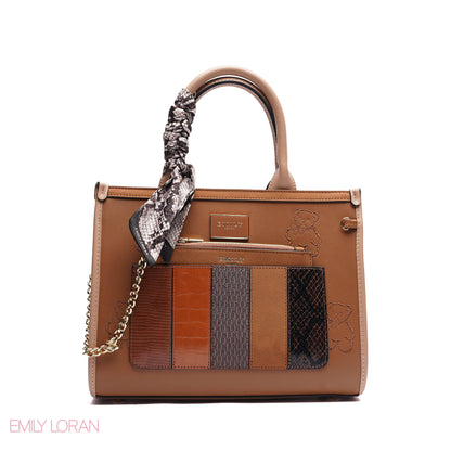 STRUCTURED TOTE BAG ADJUSTABLE SHOULDER STRAP WITH POUCH AND SCARF - MEDIUM