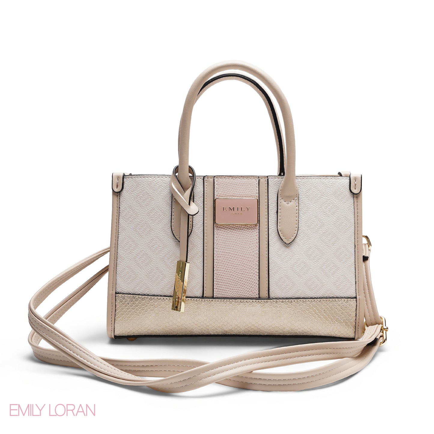 STRUCTURED TEXTURED PANEL TOP HANDLE TOTE BAG - SMALL