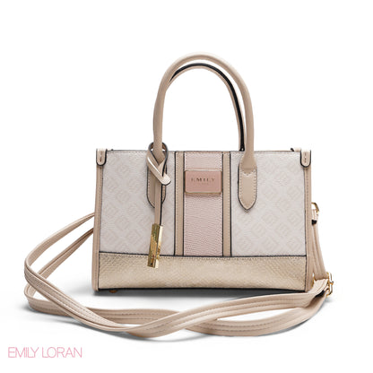 STRUCTURED TEXTURED PANEL TOP HANDLE TOTE BAG - SMALL