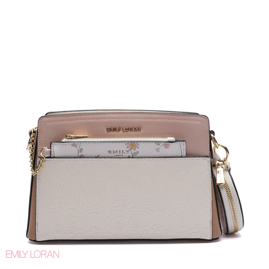 EMBOSSED FLORAL MULTI-TEXTURED CROSSBODY BAG