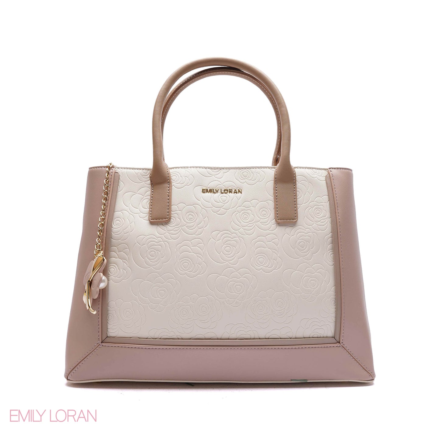 EMBOSSED FLORAL PANELLED SATCHEL BAG - LARGE