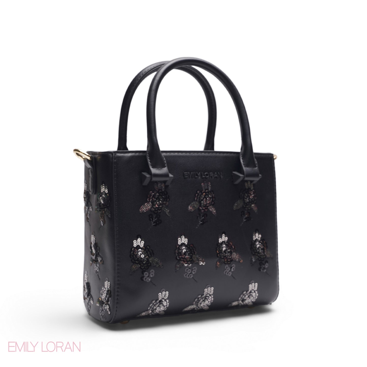 EMILY SOLID BLACK EMBOSSED TOTE BAG - MED