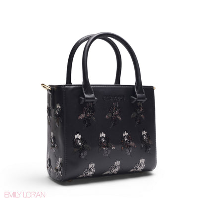 EMILY SOLID BLACK EMBOSSED TOTE BAG - MED