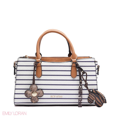 HANDBAG SOFT LEATHER STRIPPED PRINT WITH SIMPLE TWO CHARM - SMALL