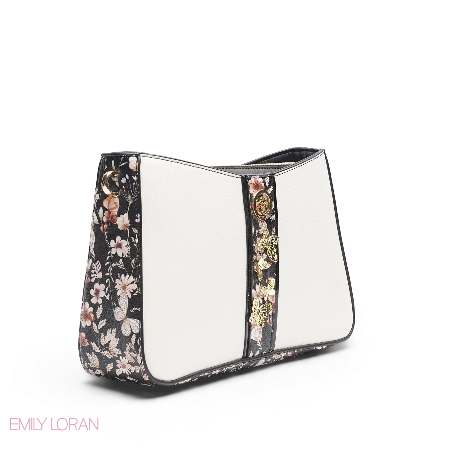 BLACK FLORAL TOTE BAG WITH SCARF - MED