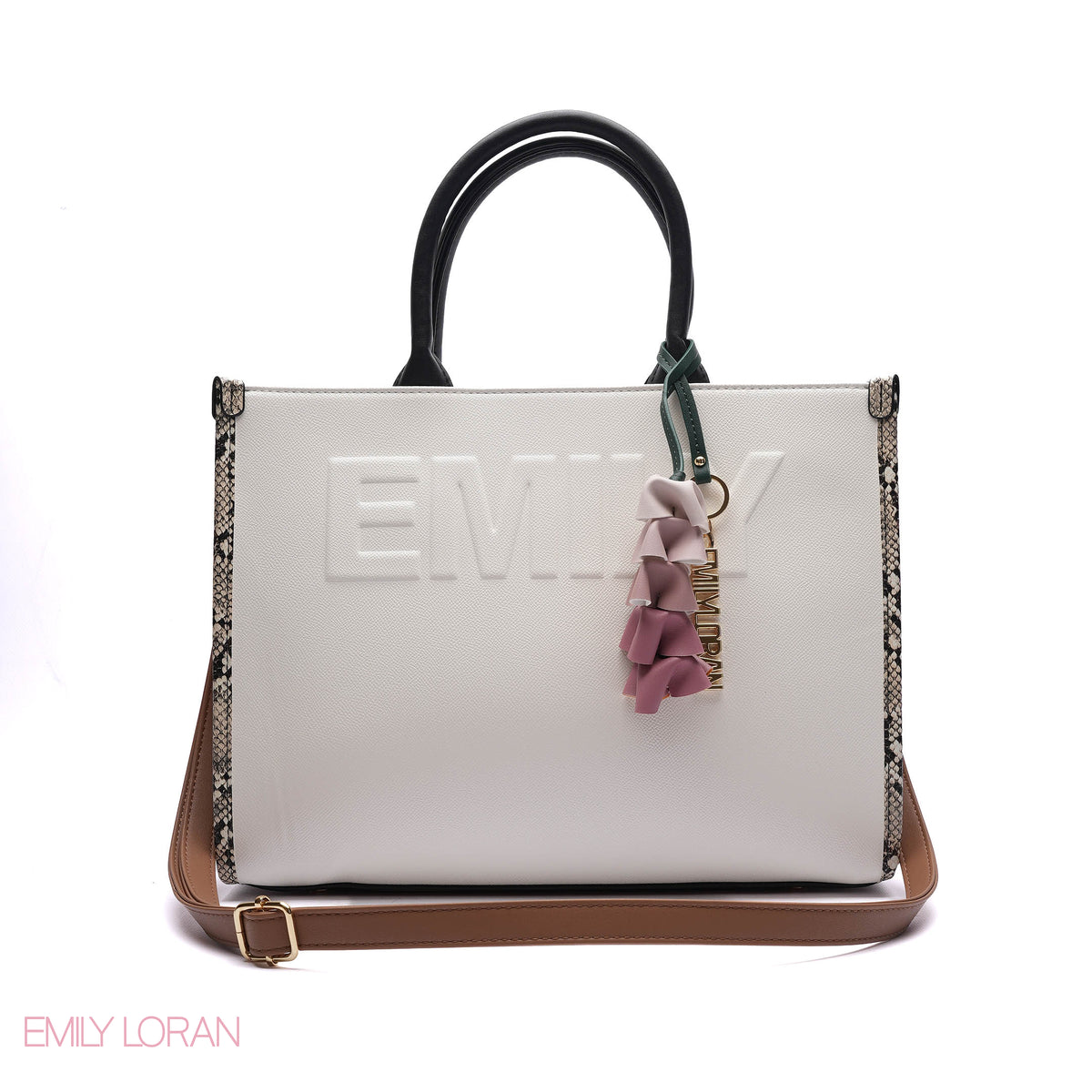 EMBOSSED LOGO TOTE BAG WITH TASSEL CHARM - LARGE