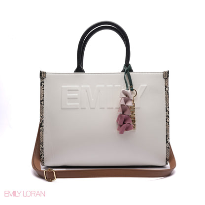 EMBOSSED LOGO TOTE BAG WITH TASSEL CHARM - LARGE
