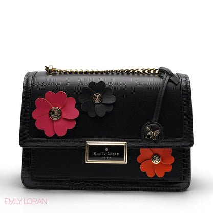 CHIC FLORAL EMBELLISHED CROSSBODY FLAP BAG