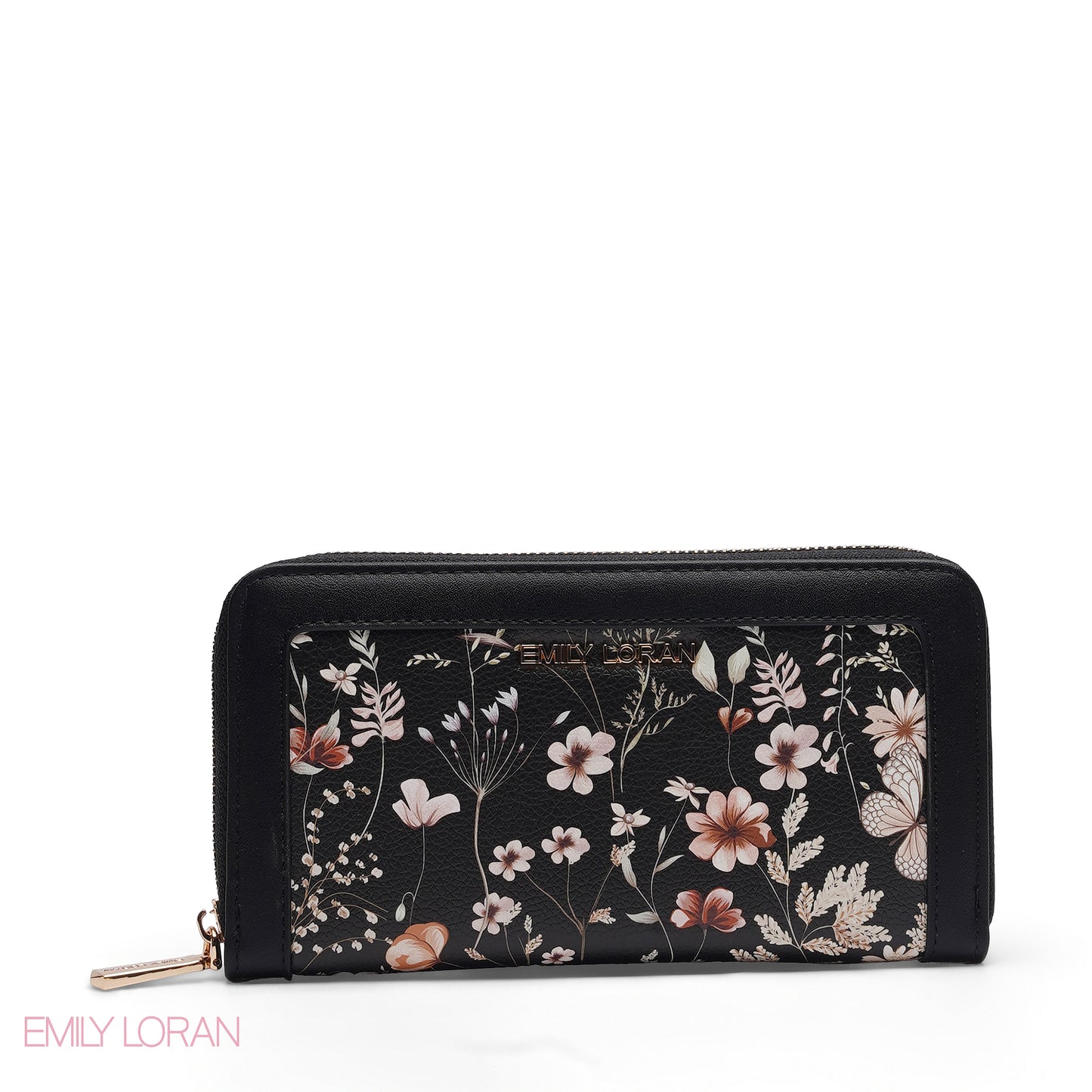 BLACK FLORAL ZIP-AROUND WALLET