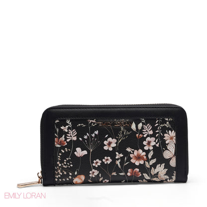 BLACK FLORAL ZIP-AROUND WALLET