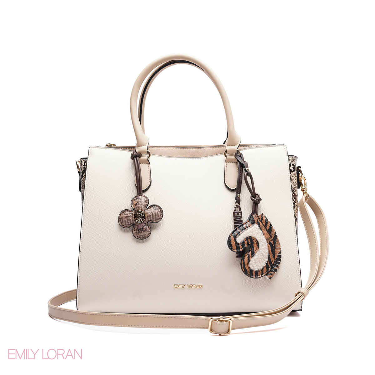HANDBAG SOFT LEATHER SNAKE PRINT WITH SIMPLE TWO CHARM - MEDIUM