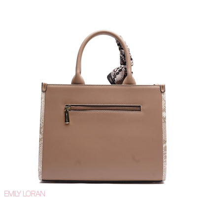 STRUCTURED TOTE BAG ADJUSTABLE SHOULDER STRAP WITH POUCH AND SCARF - MEDIUM