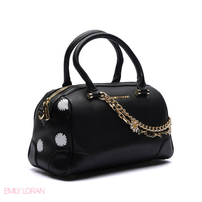 HANDBAG WITH FLOWERS PRINT AND CHAIN GOLD