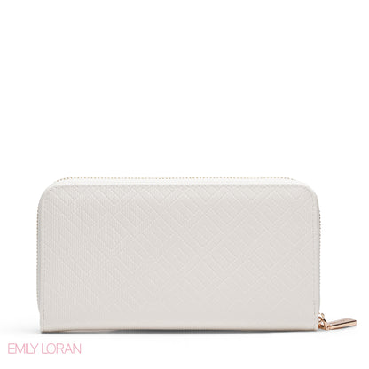 WHITE QUILTED LOGO ZIP-AROUND WALLET
