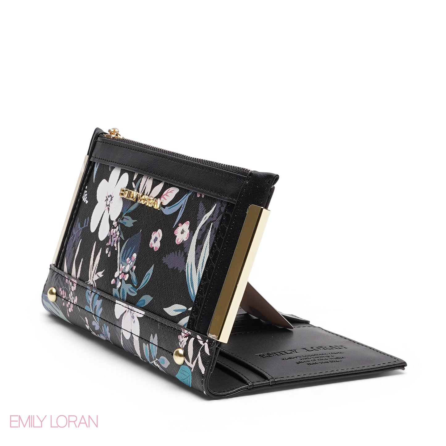 EMILY LORAN BLACK FLORAL EMBOSSED WALLET