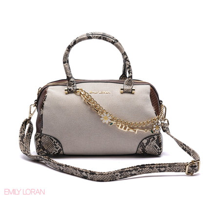 HANDBAG LINEN MATERIAL WITH GOLD CHAIN - MEDIUM