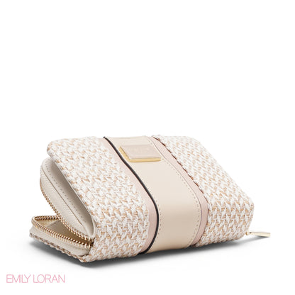 PINK TRIM EMBOSSED ZIP-AROUND WALLET