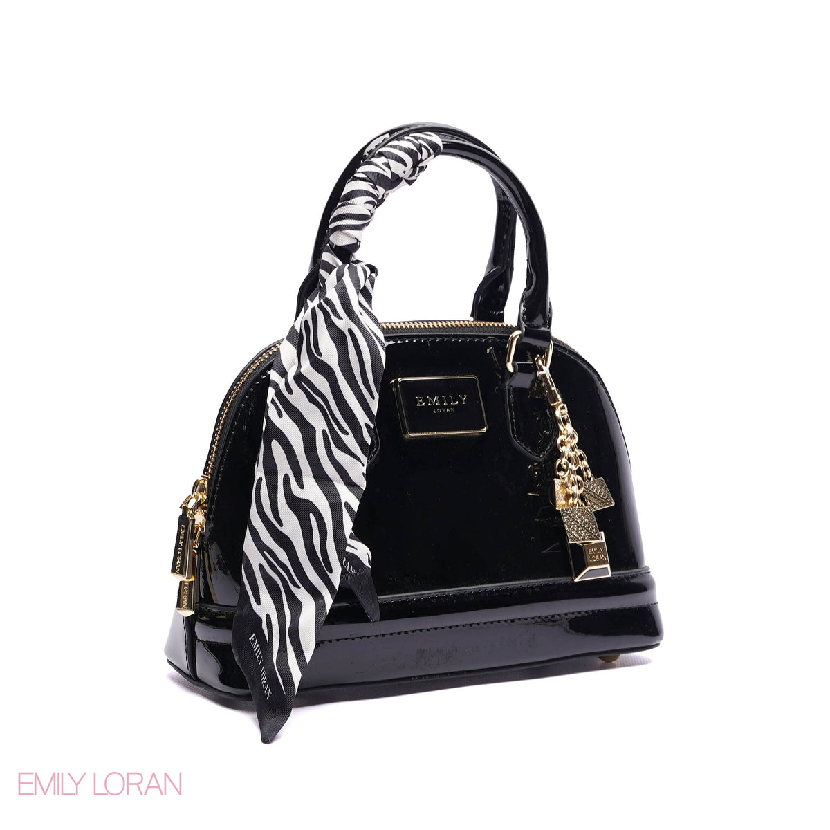 HANDBAG WITH ELEGANT DOME ADJUSTABLE STRAP , SCARF AND CHARM - SMALL