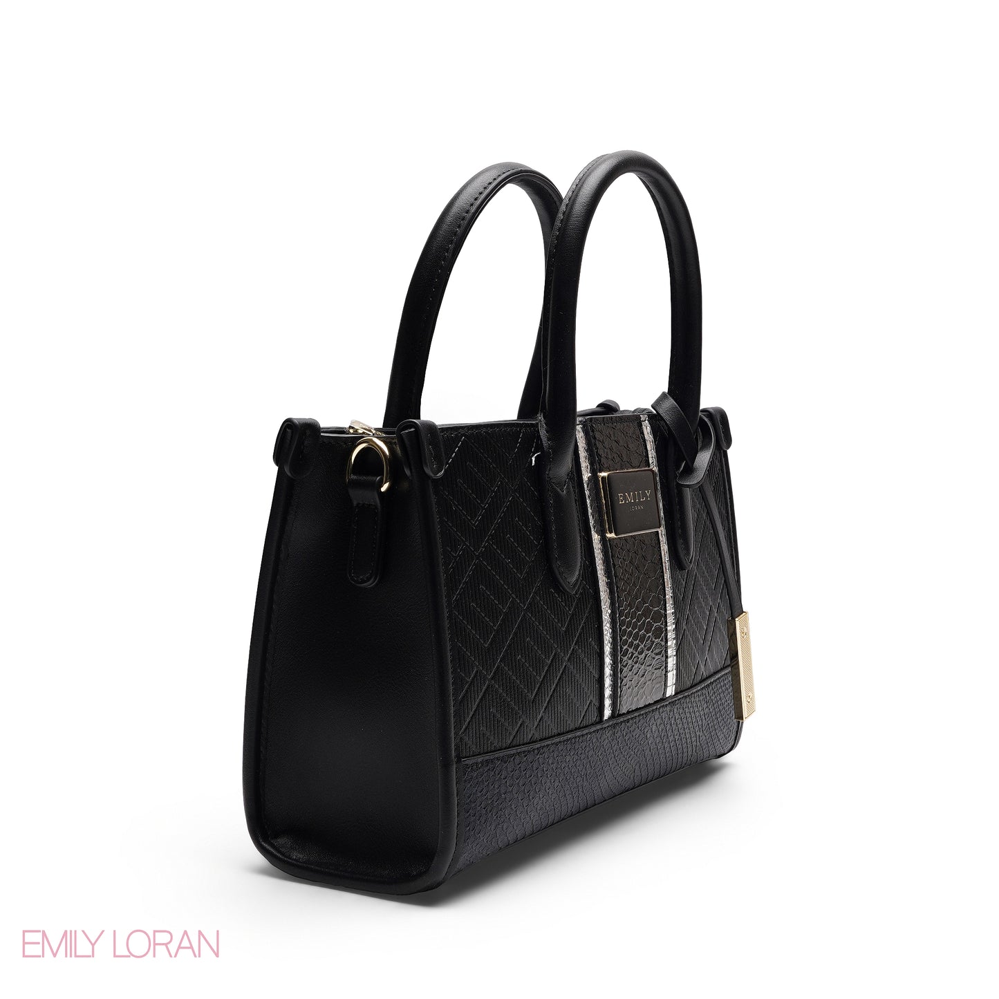 STRUCTURED TEXTURED PANEL TOP HANDLE TOTE BAG - SMALL