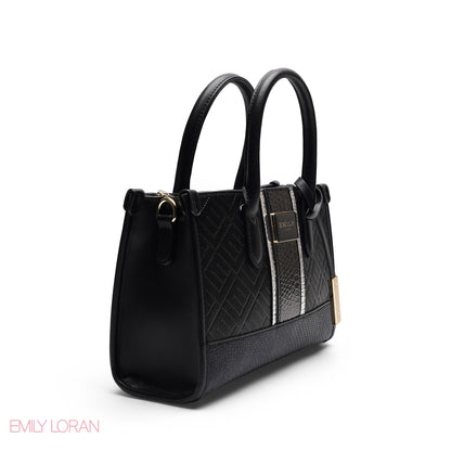 STRUCTURED TEXTURED PANEL TOP HANDLE TOTE BAG - SMALL