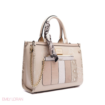 STRUCTURED TOTE BAG ADJUSTABLE SHOULDER STRAP WITH POUCH AND SCARF - MEDIUM
