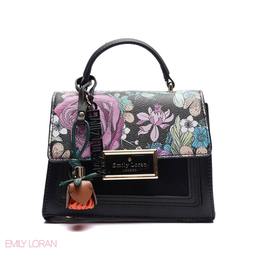HANDBAG FLOWER PRINT WITH FLOWER CHAIN - SMALL