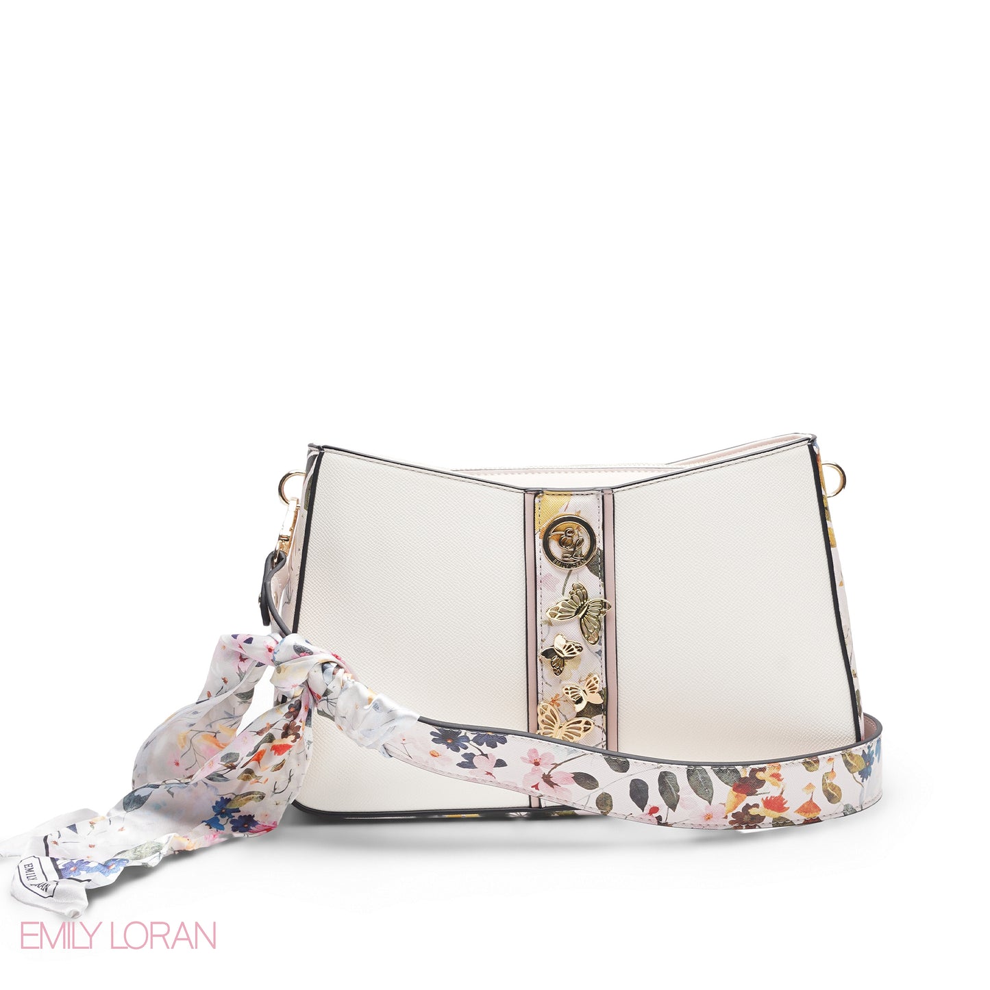 WHITE FLORAL TOTE BAG WITH SCARF - MED