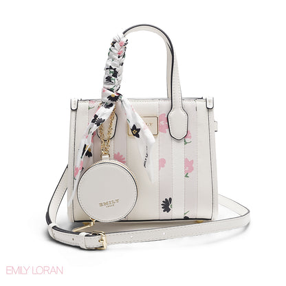 WHITE FLORAL TOTE WITH PINK PRINTS - SMALL
