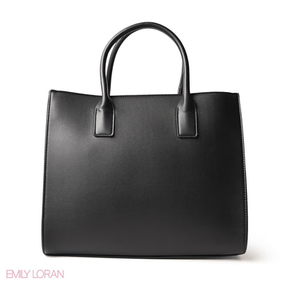 BLACK SQUARED HAND BAG WITH SIMPLE BUFF DETAIL - LARGE
