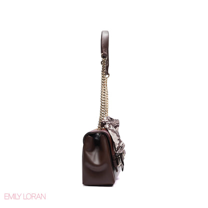 ELEGANT LEATHER SHOULDER BAG  WITH SCARF CHAIN STRAP - SMALL