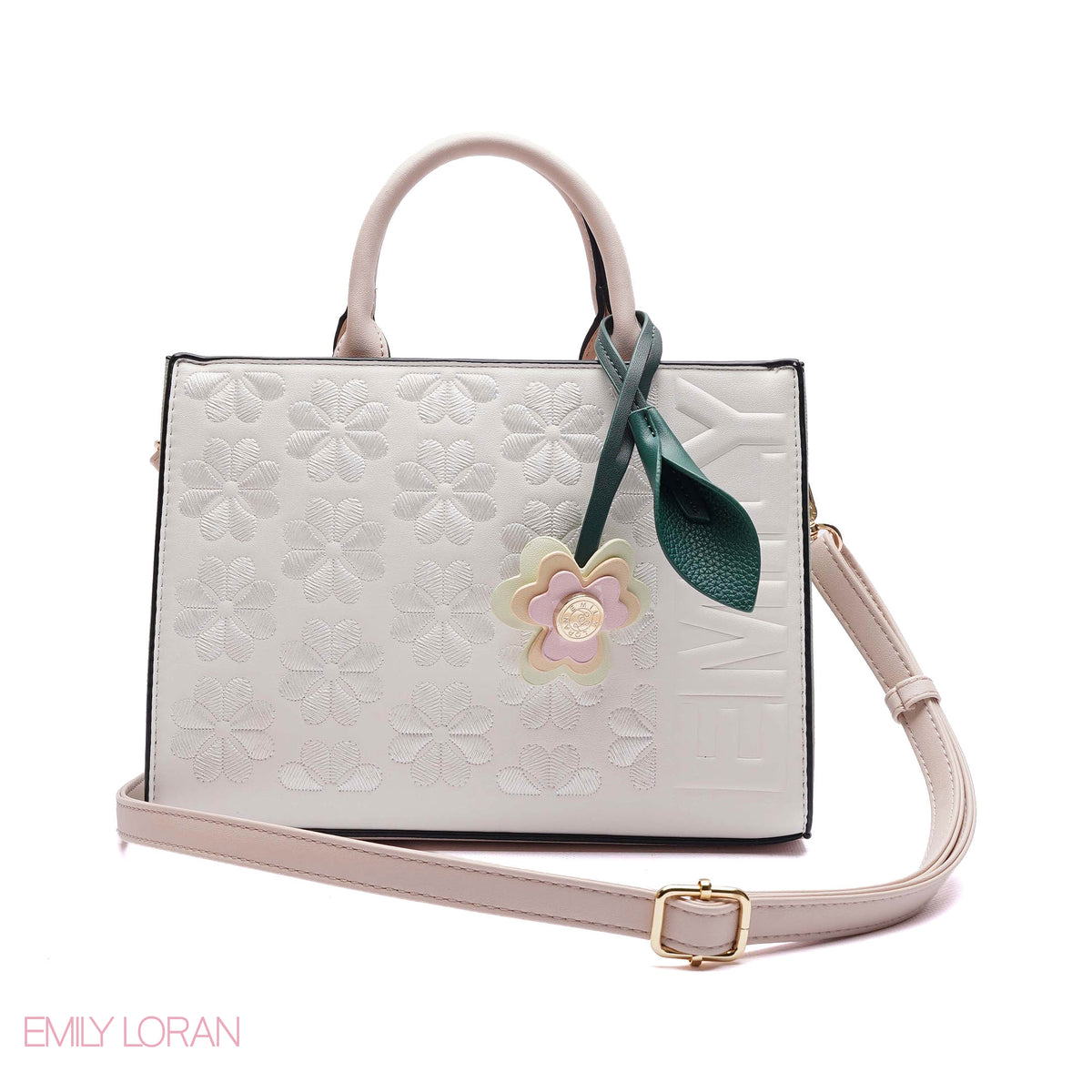 HANDBAG EMBOSSED BRAND DETAILING WITH CHARM - SMALL