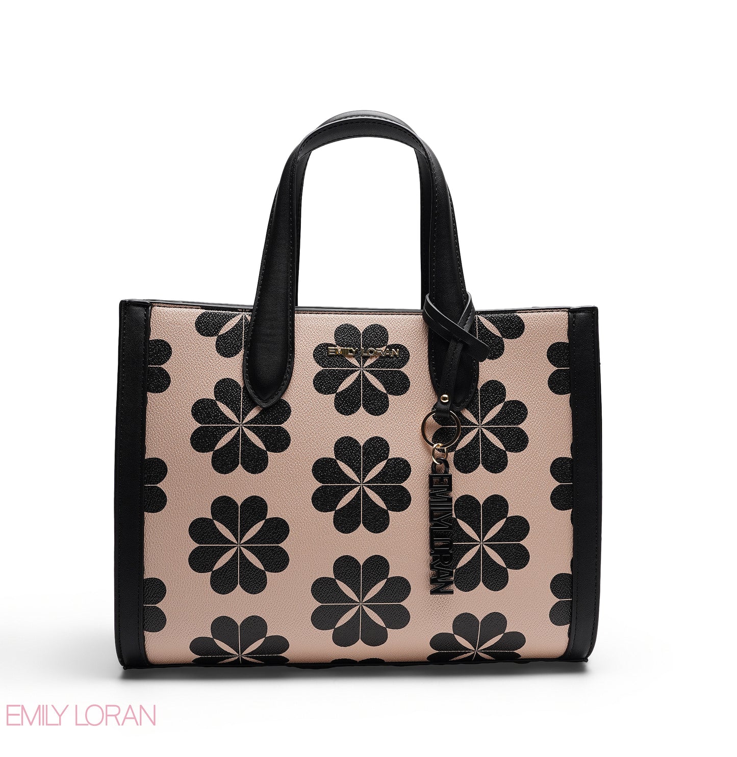 CHIC FLORAL PRINT TOTE WITH LOGO CHARM BAG