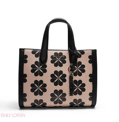 CHIC FLORAL PRINT TOTE WITH LOGO CHARM BAG