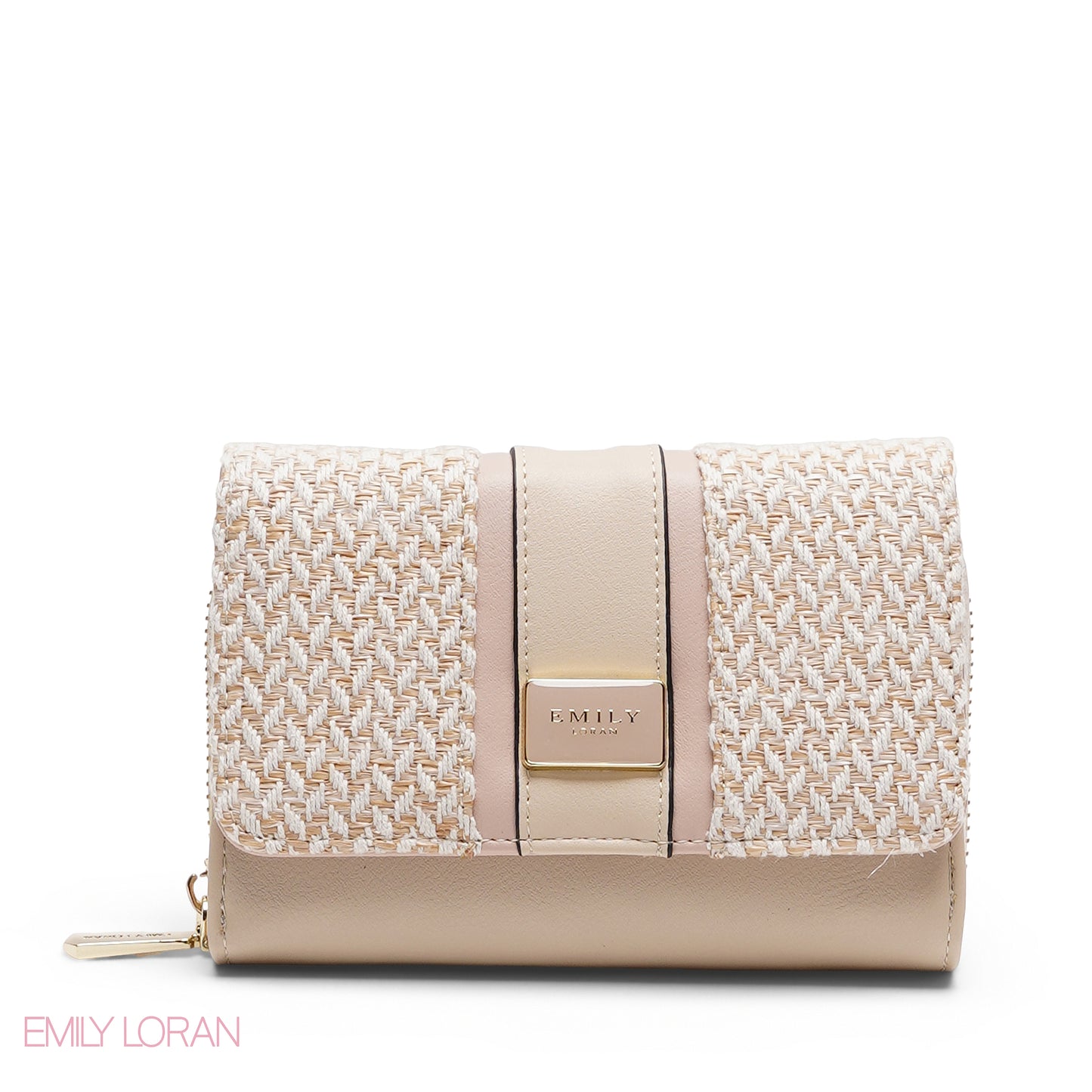 PINK TRIM EMBOSSED ZIP-AROUND BI-FOLD WALLET