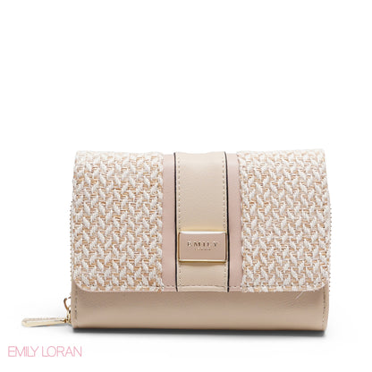 PINK TRIM EMBOSSED ZIP-AROUND BI-FOLD WALLET