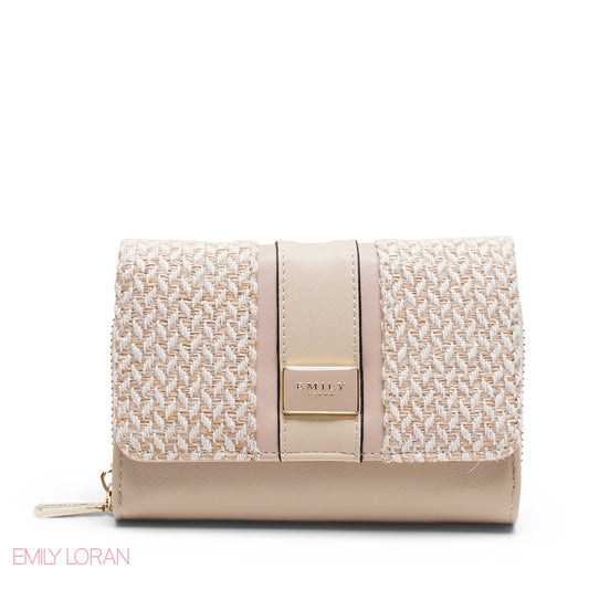 PINK TRIM EMBOSSED ZIP-AROUND BI-FOLD WALLET