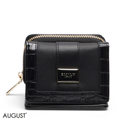 BLACK CROC LEATHER TRI-FOLD WALLET